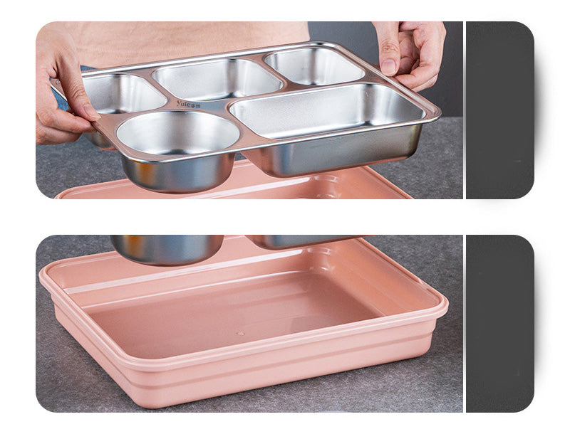 304 Stainless Steel Airtight Lunch Box Portable Sub-compartment Spill-proof Dinner Plate Adult Children 4 Compartment 5 Compartment Lunch Box