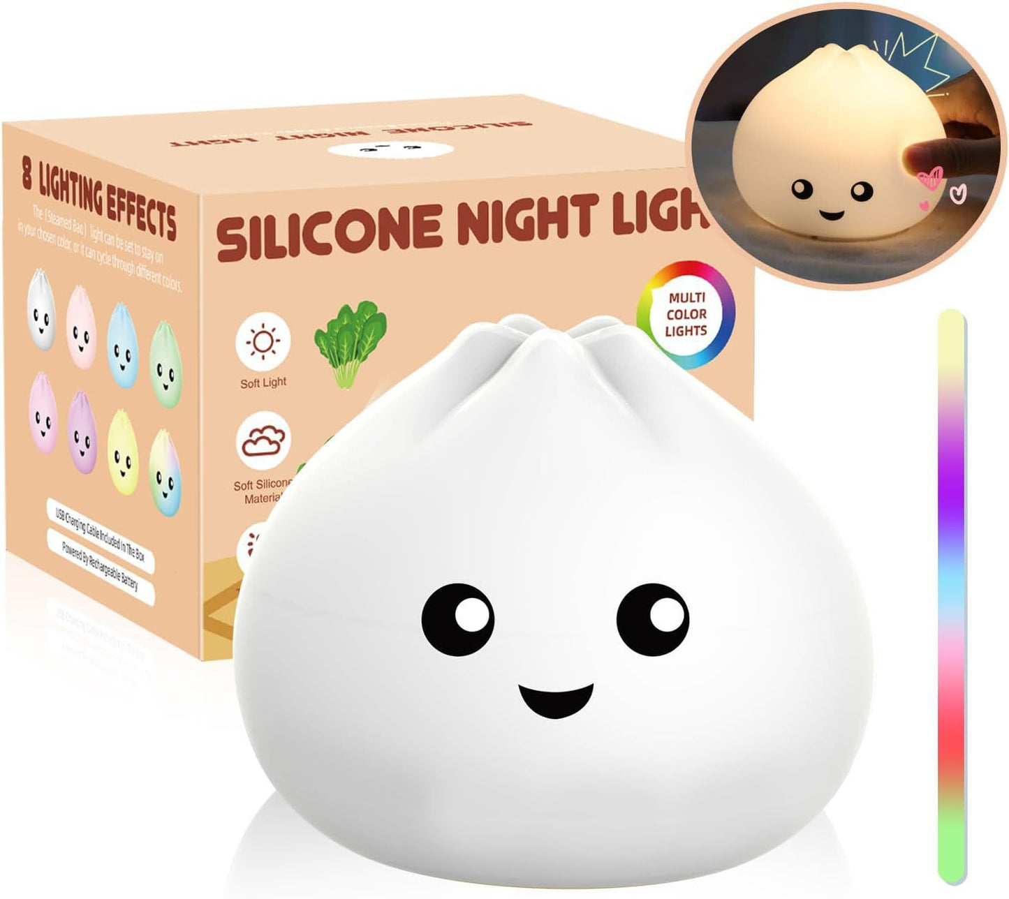 Silicone Steamed Bun-shaped Rechargeable Warm-light Silicone Night Light