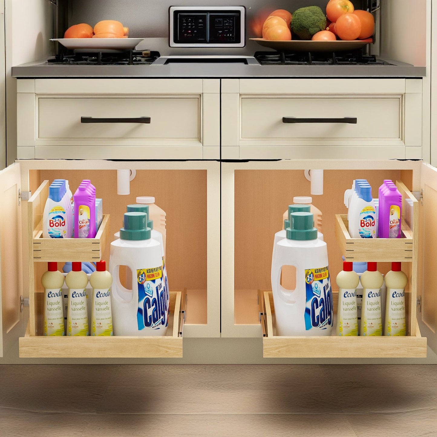 Under Sink Organizers And Storage 22  W X 21  D, 2 Tier Pull Out Cabinet Organizer With Soft Close, Adjustable Pull Out Cabinet Organizer With U Bracket For Bathroom Kitchen Right