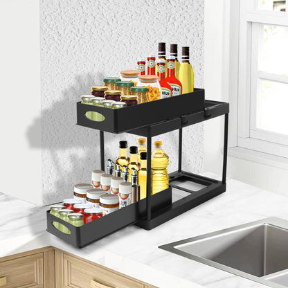 Pull-out Double-Layer Sink Countertop Organizer Storage Rack