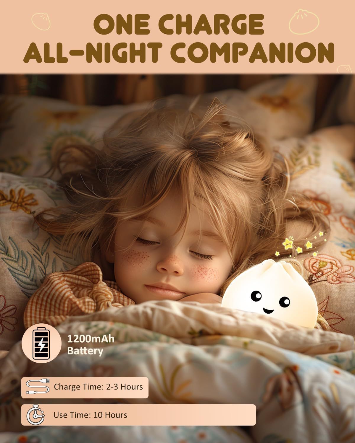 Silicone Steamed Bun-shaped Rechargeable Warm-light Silicone Night Light
