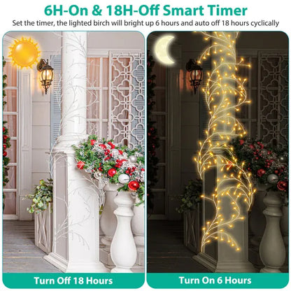 Lighted Birch Garland 7.87FT Lighted Twig Vine Lights 144LED Birch Garland With Lights String Light With Timer 8 Modes IP45 Waterproof For Christmas Fireplace Home Decoration
