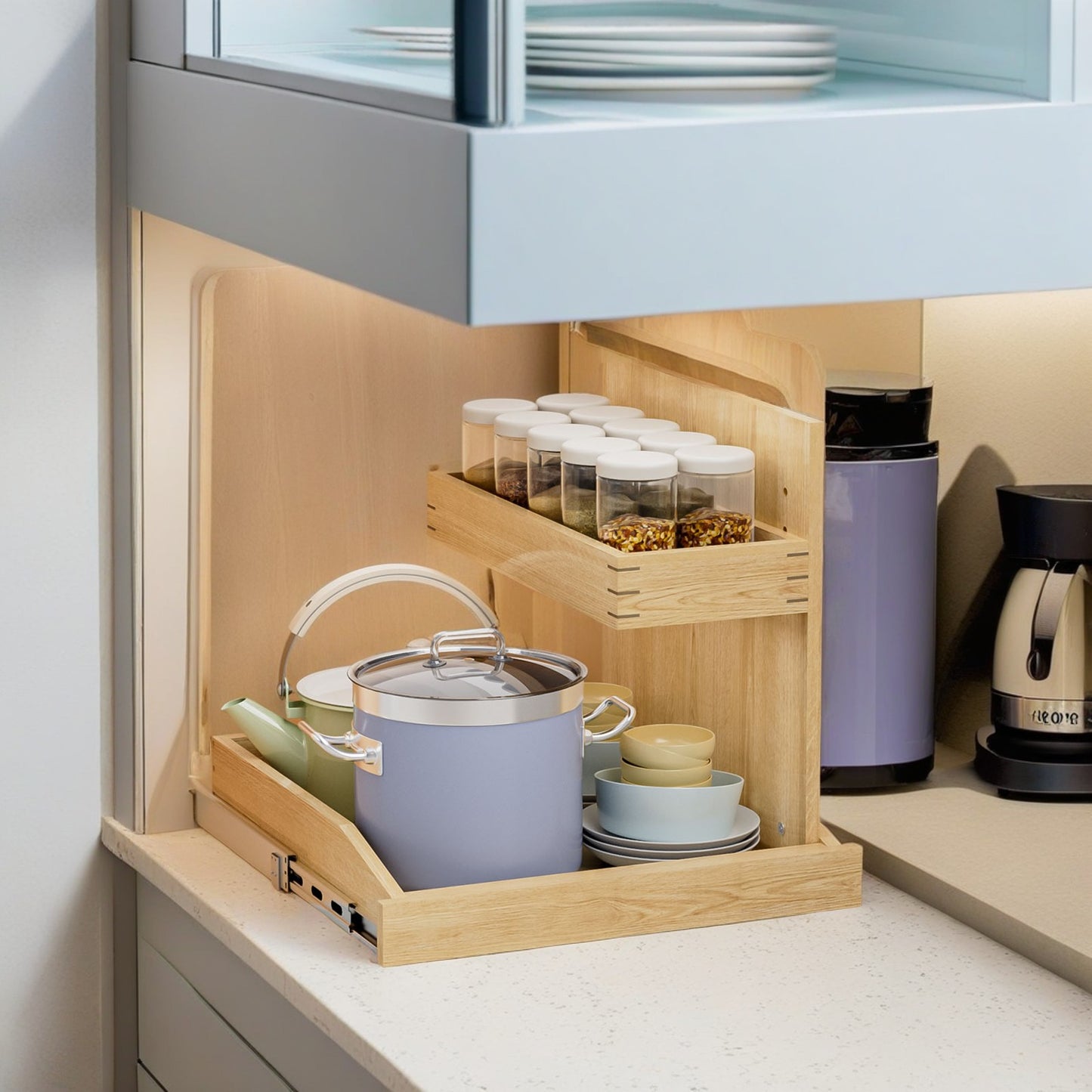 Under Sink Organizers And Storage 22  W X 21  D, 2 Tier Pull Out Cabinet Organizer With Soft Close, Adjustable Pull Out Cabinet Organizer With U Bracket For Bathroom Kitchen Right