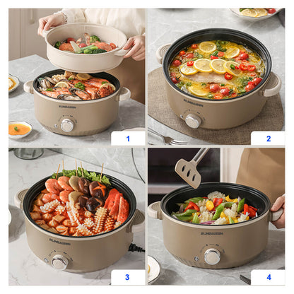 Electric Slow Cooker Glass Lid Non Stick Rice Cooking Frying Pan Stew Pot