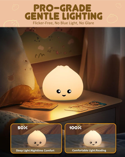 Silicone Steamed Bun-shaped Rechargeable Warm-light Silicone Night Light