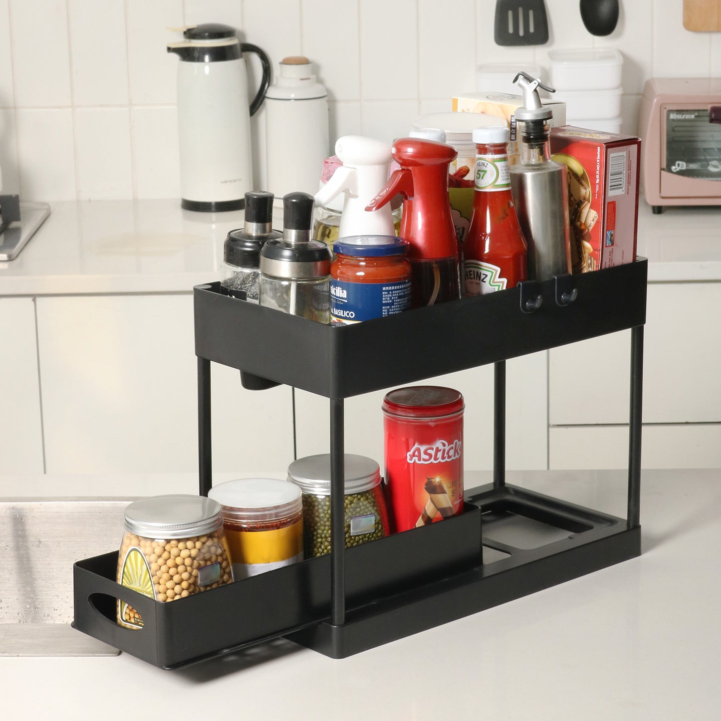 Pull-out Double-Layer Sink Countertop Organizer Storage Rack