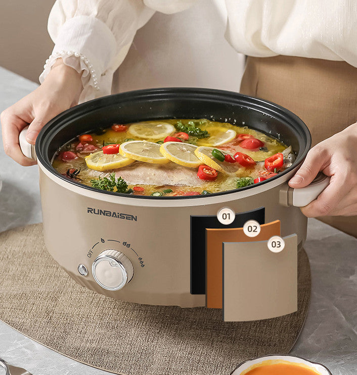 Electric Slow Cooker Glass Lid Non Stick Rice Cooking Frying Pan Stew Pot
