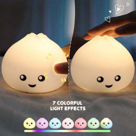 Silicone Steamed Bun-shaped Rechargeable Warm-light Silicone Night Light